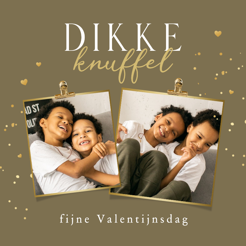 Valentijnskaarten - Valentijnskaart dikke knuffel 2 foto's hartjes