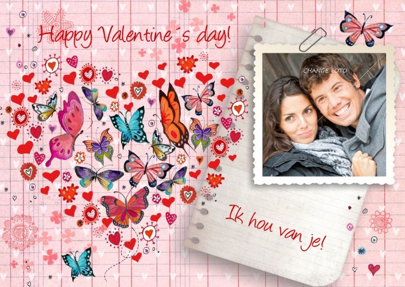 Valentijnskaarten - Valentijnskaart Hart Vlinder Ruitje Foto