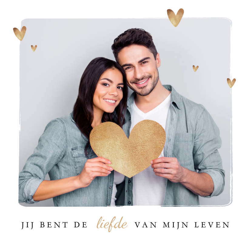 Valentijnskaarten - Valentijnskaart hip fotokaart hartjes goud