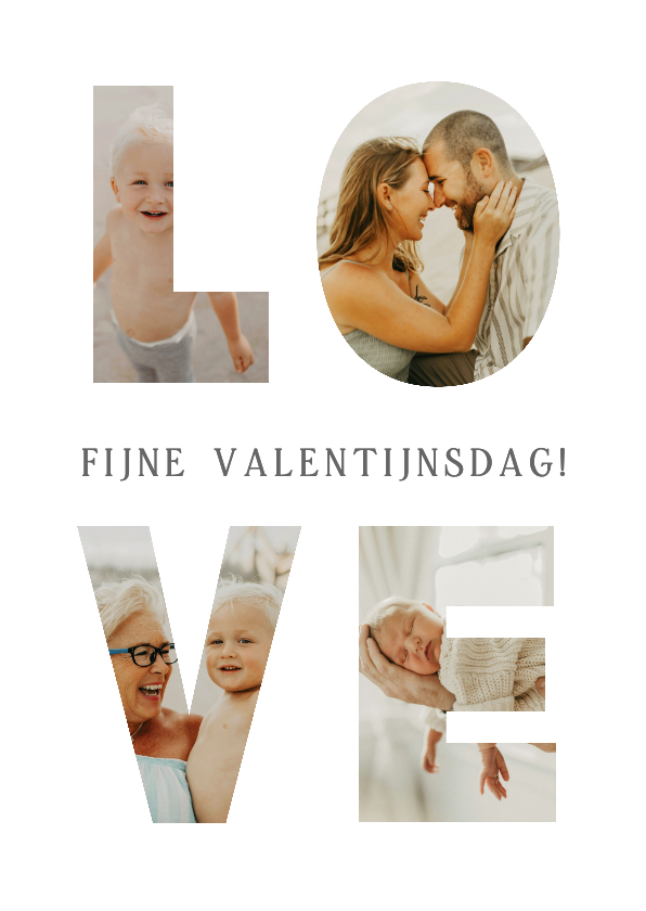 Valentijnskaarten - Valentijnskaart met 4 eigen foto's in de letters van LOVE