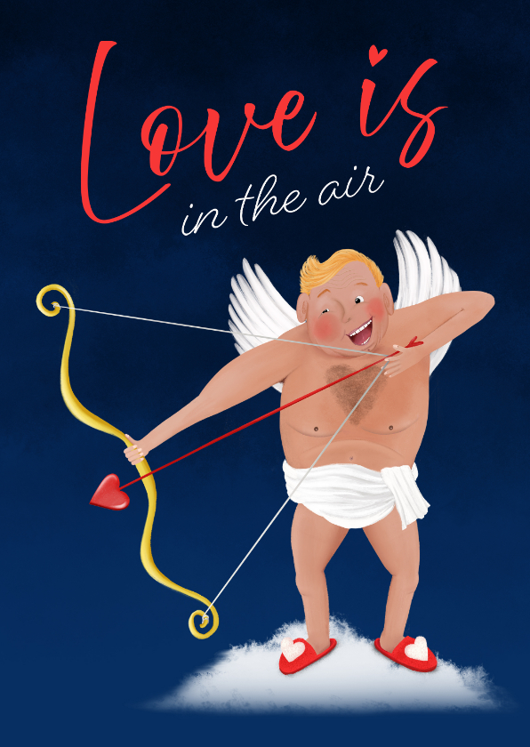 Valentijnskaarten - Valentijnskaart met Cupido in de wolken