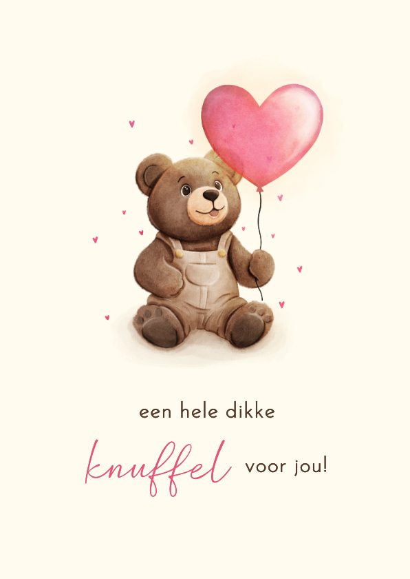 Valentijnskaarten - Valentijnskaart met teddybeer en roze hartballon