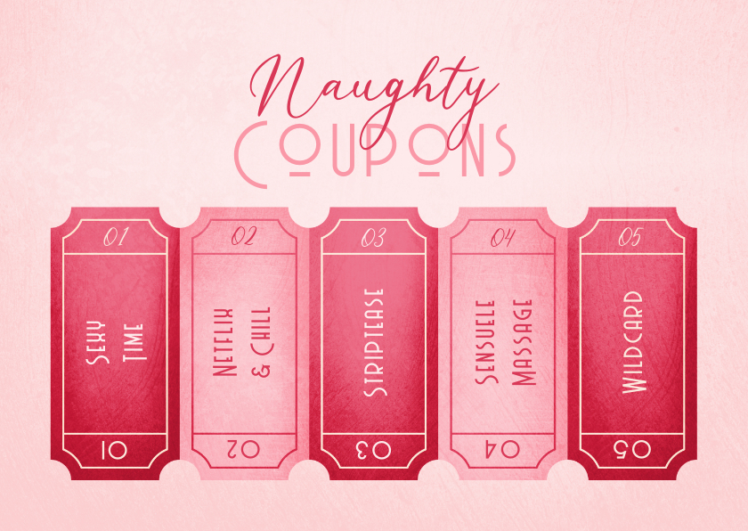 Valentijnskaarten - Valentijnskaart naughty coupons uitknipbaar