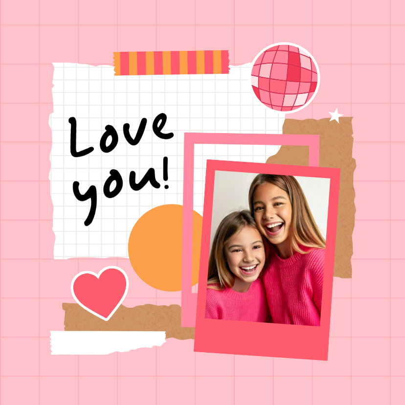 Valentijnskaarten - Valentijnskaartje love you scrapbookstijl stickers foto