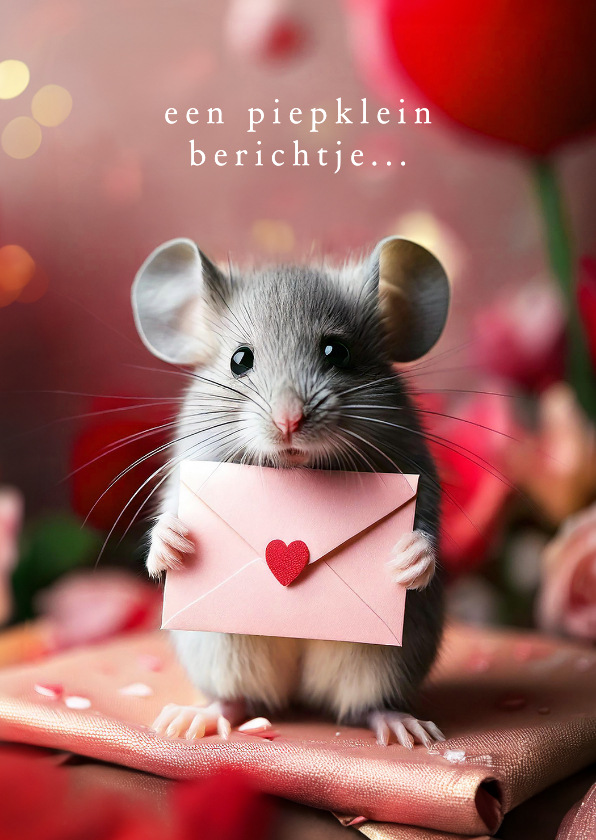 Valentijnskaarten - Valentijnskaartje muisje met piepklein berichtje envelop