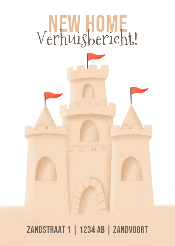 Verhuiskaarten - Grappig verhuiskaartje met een zandkasteel verhuisbericht