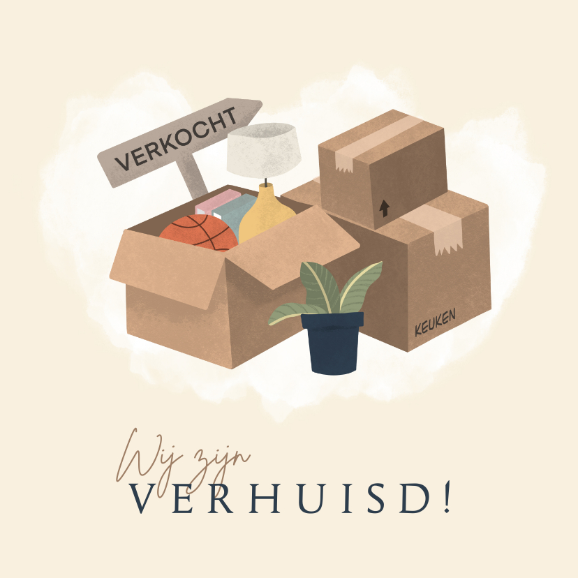 Verhuiskaarten - Verhuiskaart met dozen en plant