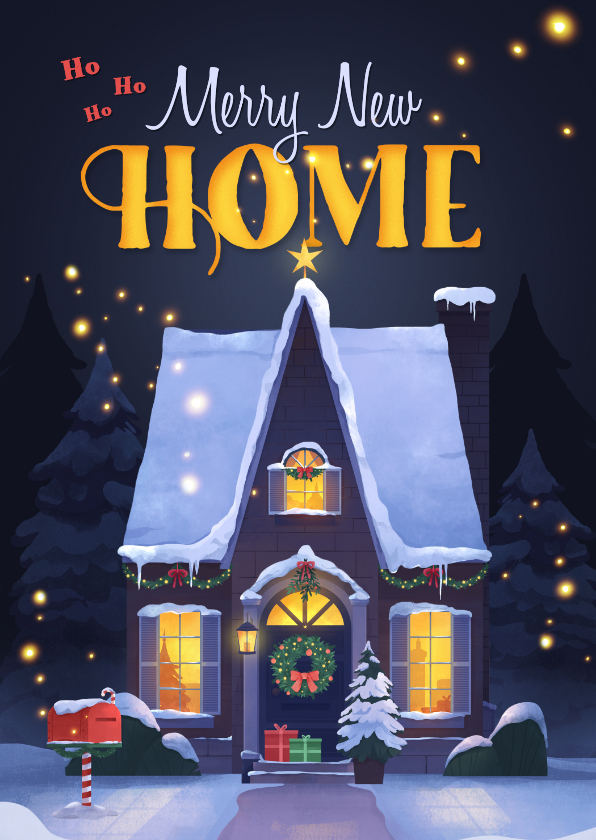 Verhuiskaarten - Verhuiskaart nieuw huis new home illustratie winter Kerstmis