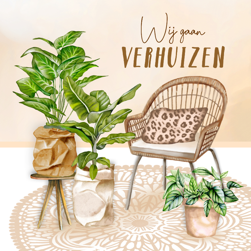 Verhuiskaarten - Verhuiskaart rotan stoel met planten