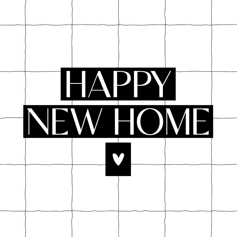 Verhuiskaarten - Verhuiskaartje happy new home wit met zwart en hartje