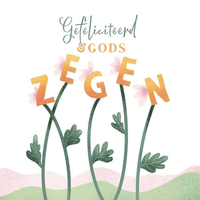 Verjaardagskaarten - Christelijke verjaardagskaart bloemenletters Gods zegen