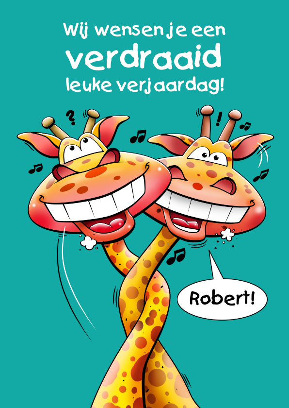 Verjaardagskaarten - Een verdraaid leuke verjaardagskaart met twee giraffen