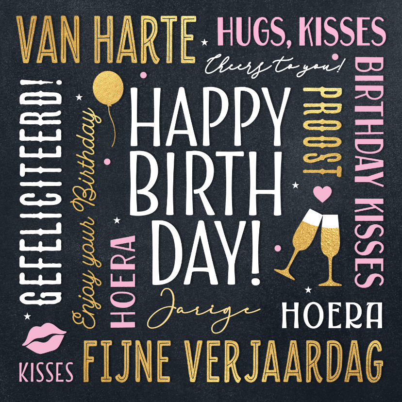 Verjaardagskaarten - Felicitatie kaart verjaardag vrouw teksten krijtbord