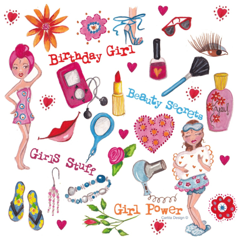 Verjaardagskaarten - Girls Stuff Jarig Cartita Design