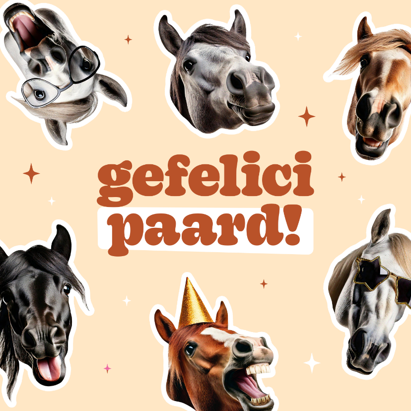 Verjaardagskaarten - Grappig verjaardagskaartje gefelicipaard met paarden