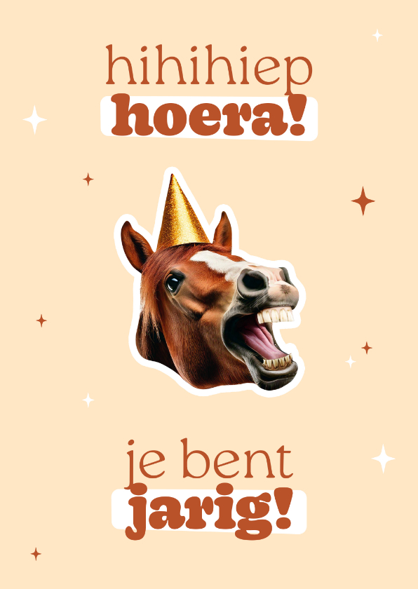 Verjaardagskaarten - Grappig verjaardagskaartje hihihiep hoera met paard