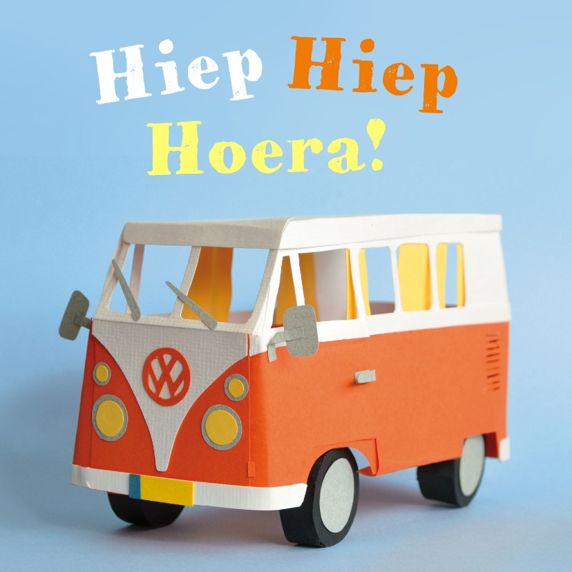 Verjaardagskaarten - Hiep hiep hoera volkswagenbusje