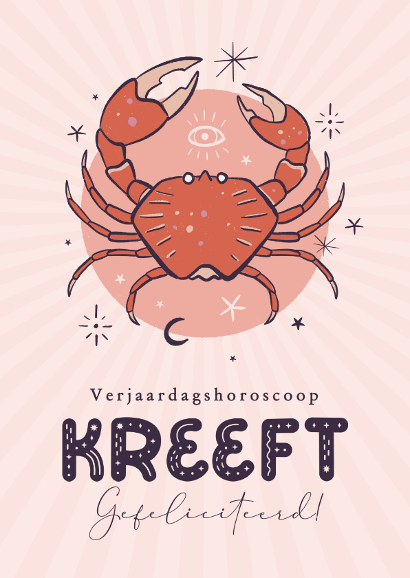 Verjaardagskaarten - Horoscoop verjaardagskaart kreeft illustratie zodiac sign