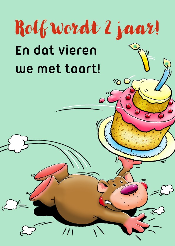 Verjaardagskaarten - Leuke felicitatie kind van 2 jaar met beertje en taart