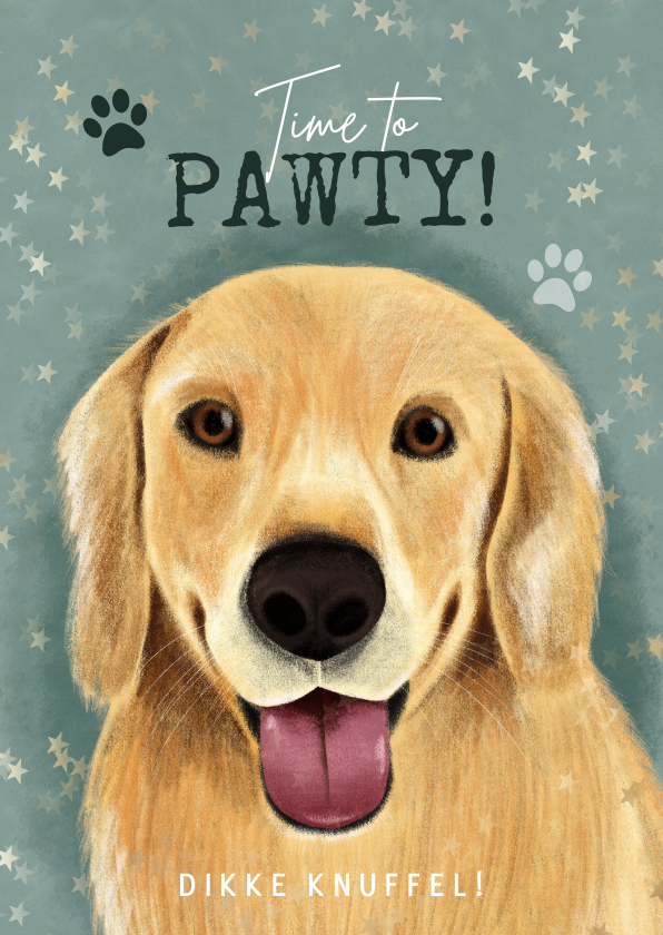 Verjaardagskaarten - Lieve verjaardagskaart hond, hondenpootjes, Time to Pawty!