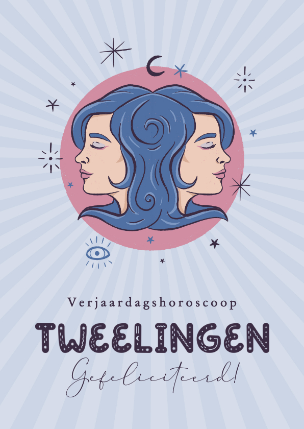 Verjaardagskaarten - Tweelingen horoscoop verjaardagskaart illustratie zodiac