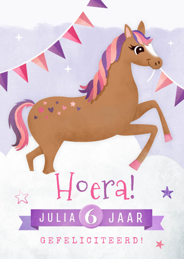 Verjaardagskaarten - Verjaardag meisje felicitatiekaart met een lief paard 