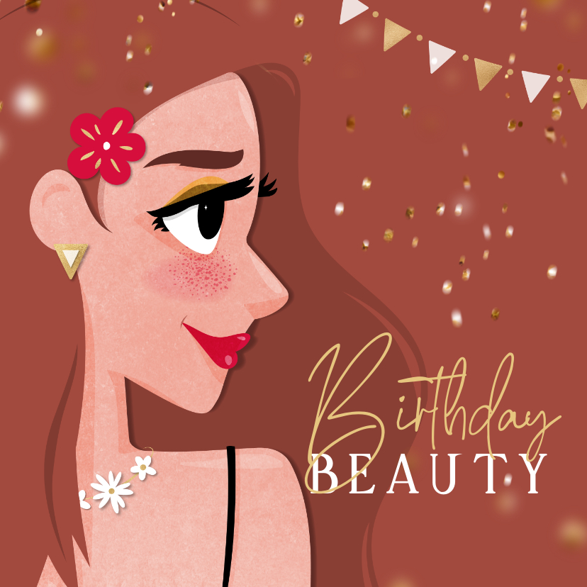 Verjaardagskaarten - Verjaardagskaart birthday beauty met aanpasbare haarkleur 