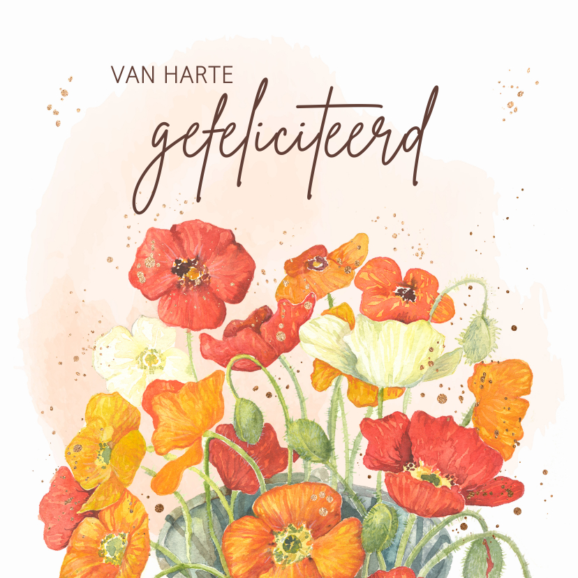 Verjaardagskaarten - Verjaardagskaart - Bloemen met watercolor en goudlook