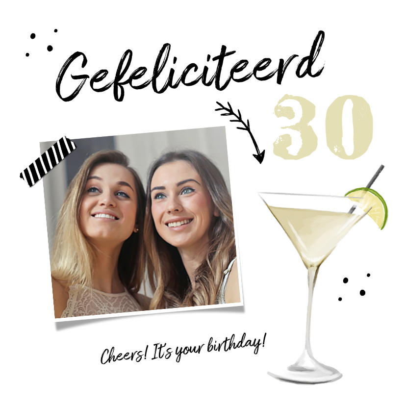 Verjaardagskaarten - Verjaardagskaart cocktail hip foto en pijltje