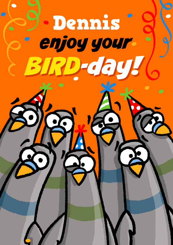 Verjaardagskaarten - Verjaardagskaart duiven met de tekst: Happy BIRD-day!!!