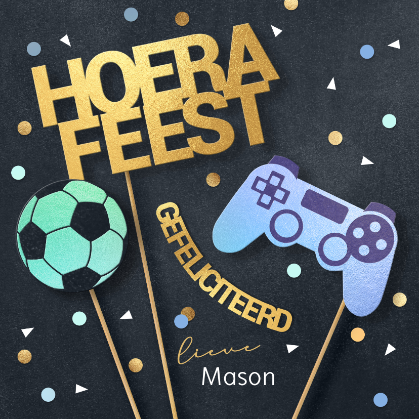 Verjaardagskaarten - Verjaardagskaart felicitatie jongen voetbal gaming