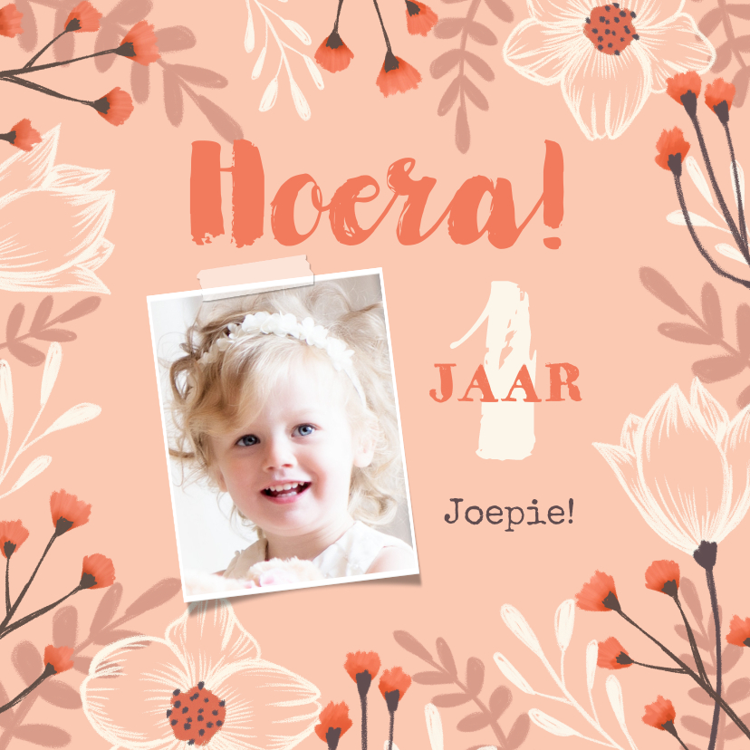 Verjaardagskaarten - Verjaardagskaart felicitatie meisje bloemen oranje