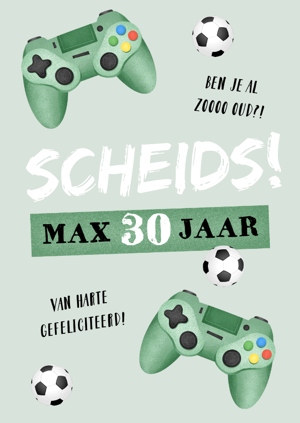 Verjaardagskaarten - Verjaardagskaart gamen voetbal groen scheids