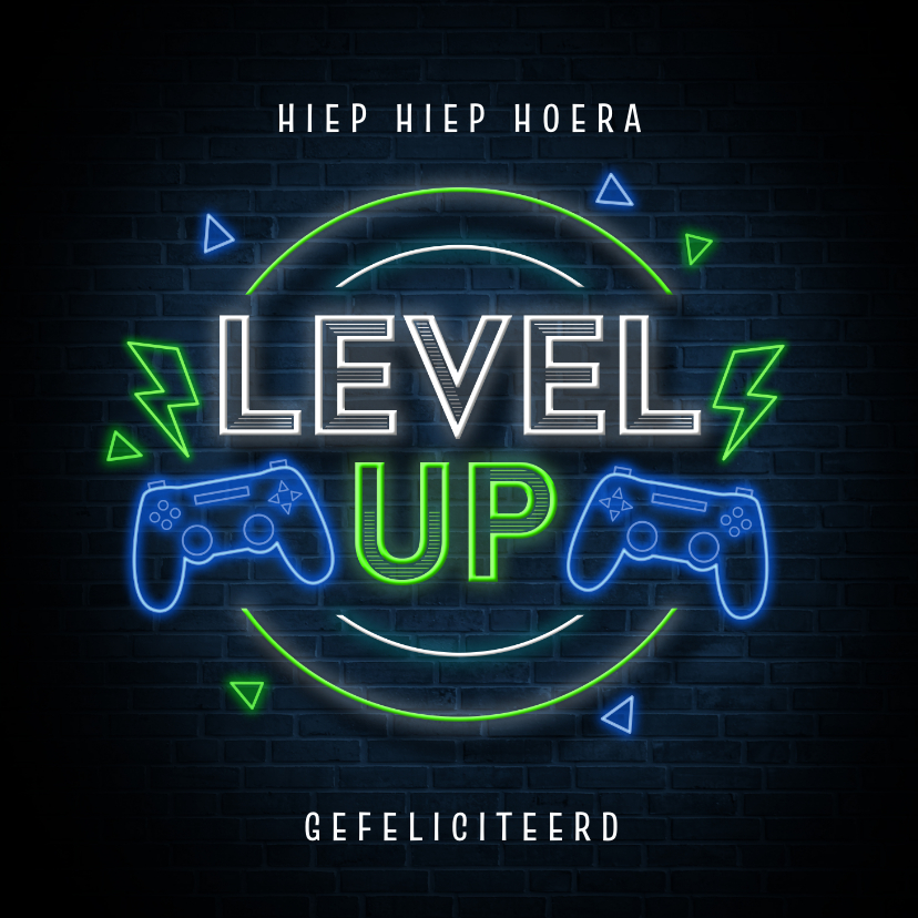 Verjaardagskaarten - Verjaardagskaart gamers level up computer gefeliciteerd