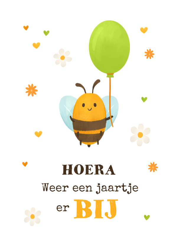 Verjaardagskaarten - Verjaardagskaart grappig bijtje ballon bloemen dieren