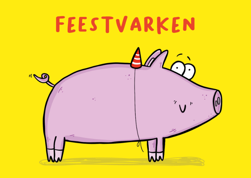 Verjaardagskaarten - Verjaardagskaart groot roze feestvarken