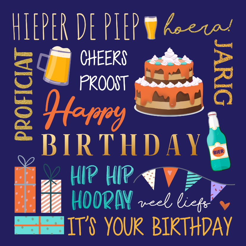 Verjaardagskaarten - Verjaardagskaart handlettering bier en taart