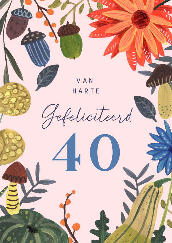 Verjaardagskaarten - Verjaardagskaart herfst met pompoen & bloemen