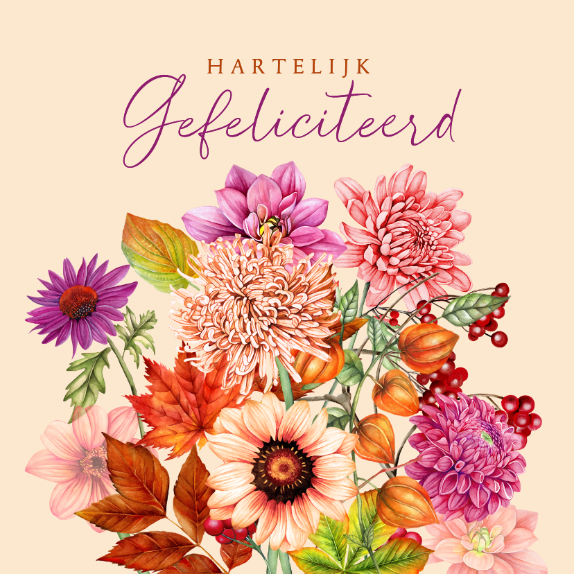 Verjaardagskaarten - Verjaardagskaart herfstboeket dahliabloemen