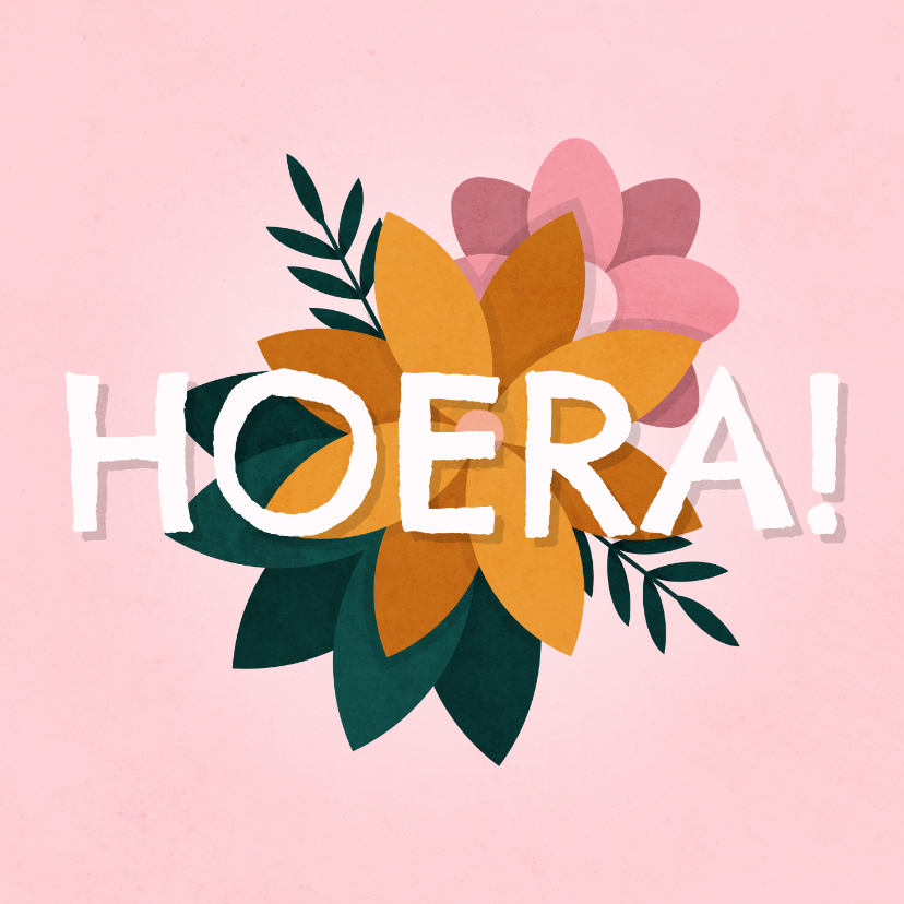 Verjaardagskaarten - Verjaardagskaart hoera met bloemen