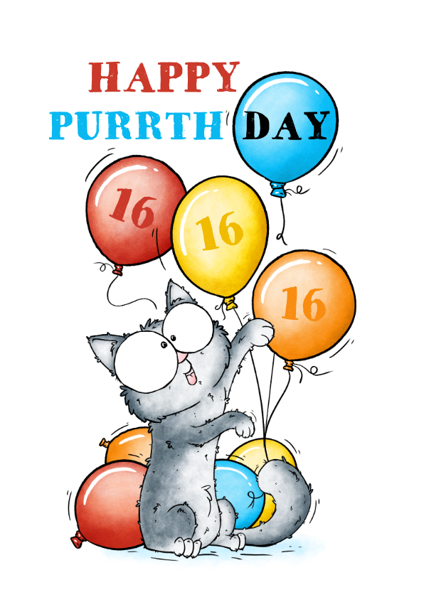 Verjaardagskaarten - Verjaardagskaart kat 'Happy Purrrthday!'