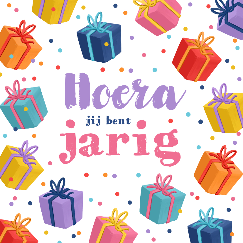 Verjaardagskaarten - Verjaardagskaart kind cadeautjes confetti jongen meisje