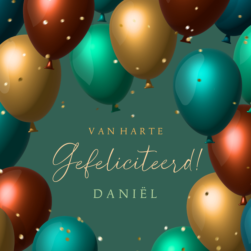 Verjaardagskaarten - Verjaardagskaart kleurrijke trendy 3d ballonnen met confetti