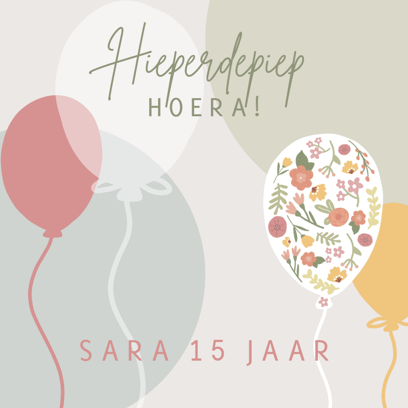 Verjaardagskaarten - Verjaardagskaart met ballonnen en bloemen