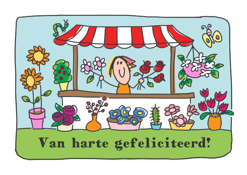 Verjaardagskaarten - Verjaardagskaart met bloemenkraam