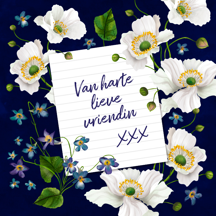 Verjaardagskaarten - Verjaardagskaart met briefje en bloemen