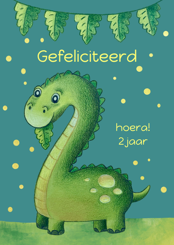 Verjaardagskaarten - Verjaardagskaart met dino in de vorm van een 2