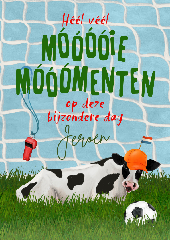 Verjaardagskaarten - Verjaardagskaart met een koe in het gras