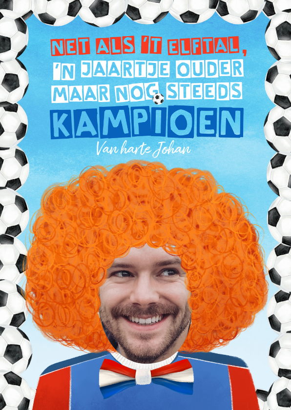 Verjaardagskaarten - Verjaardagskaart met foto en oranje pruik