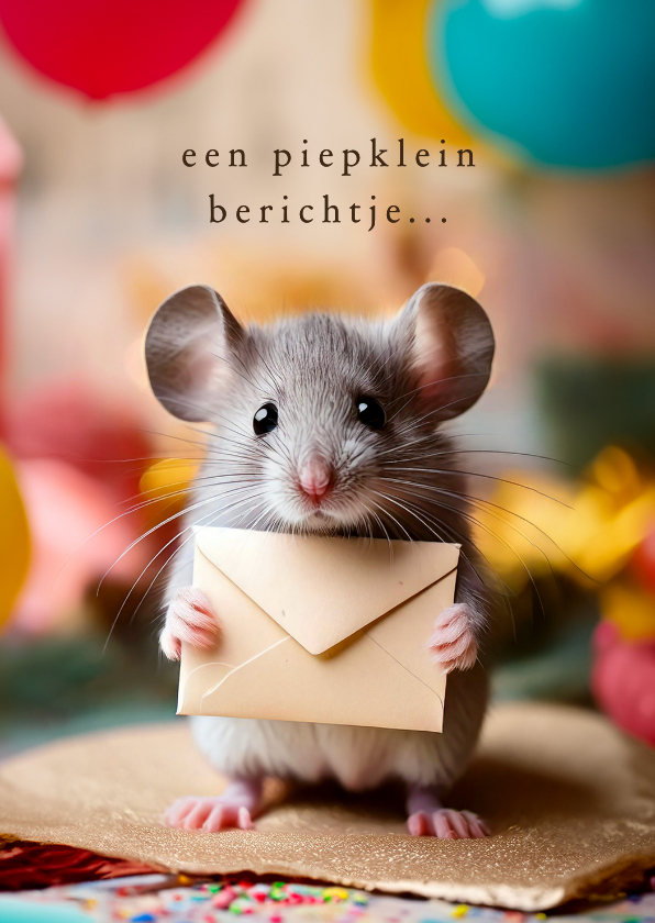 Verjaardagskaarten - Verjaardagskaart met lief muisje piepklein berichtje ballon